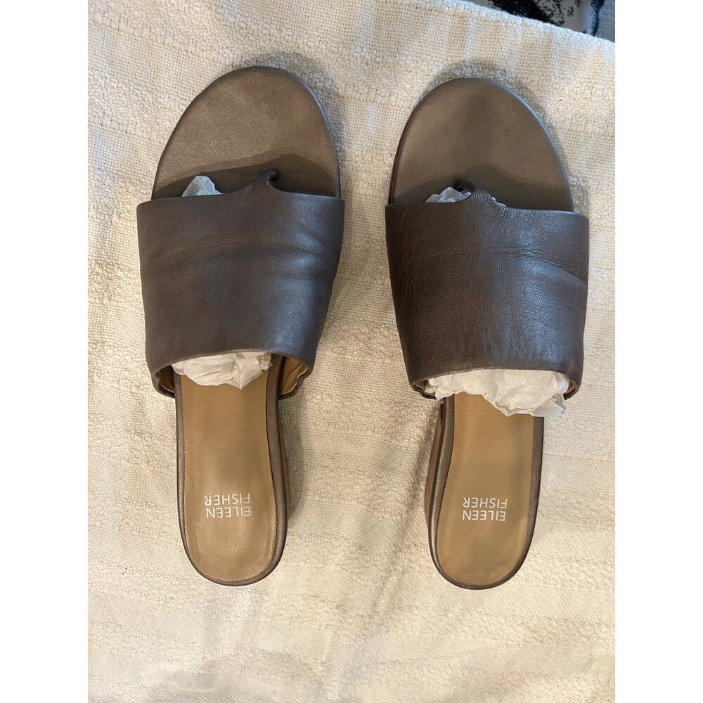 Eileen Fisher Beal Wide Band Slide Sandals Metallic Bronze Leather Size 8.5